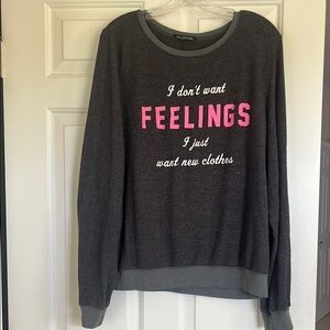 Wildfox Gray and Pink Crewneck Sweater with Feelings Print